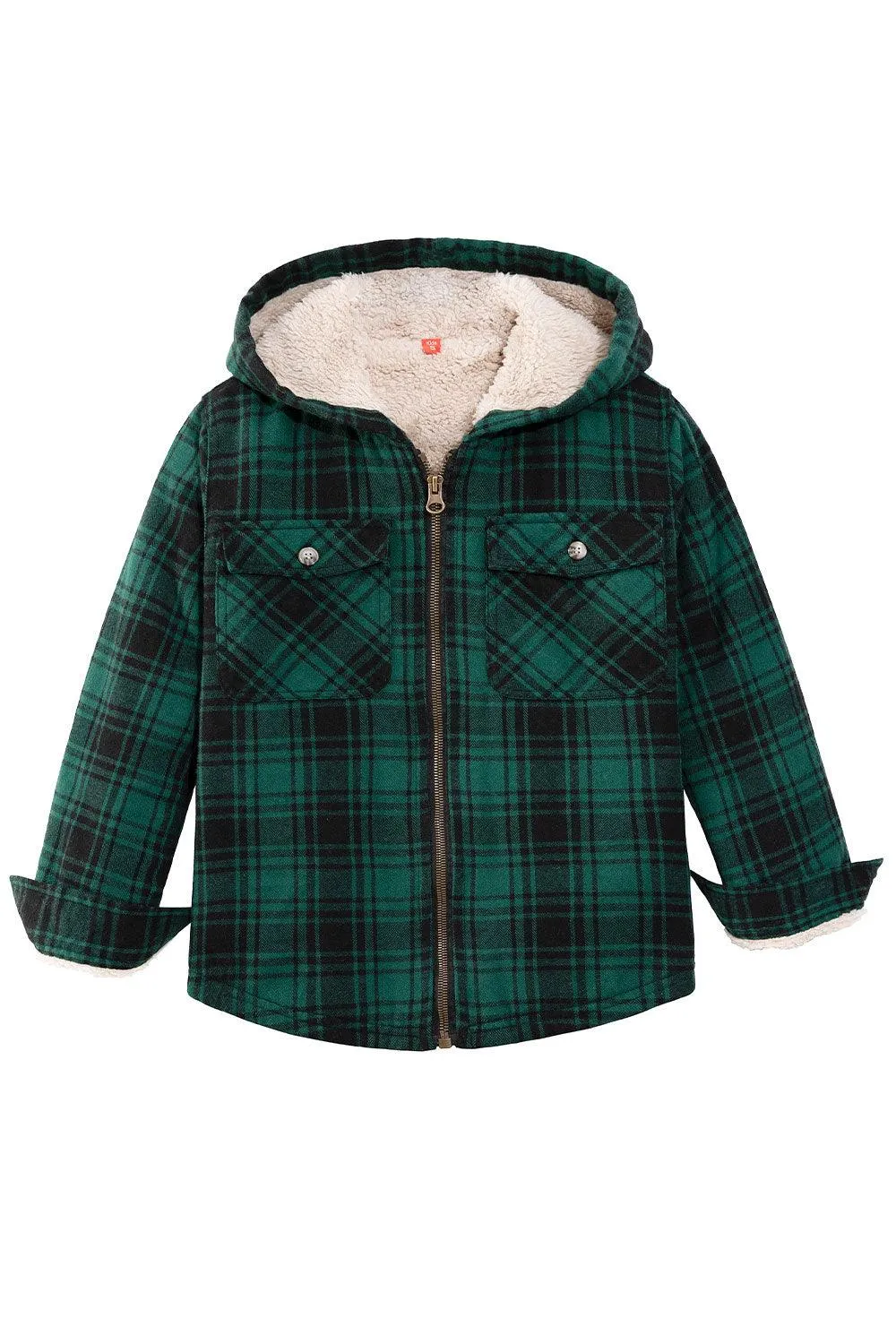 Boys Sherpa Lined Flannel Jacket,Full Zip Up Plaid