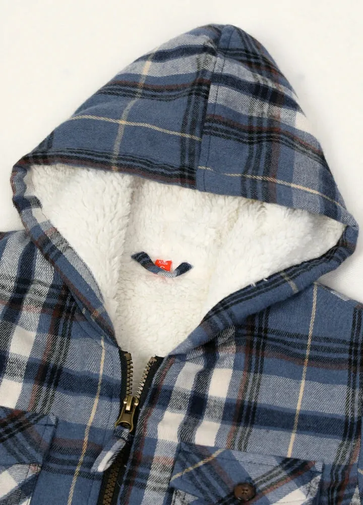 Boys Sherpa Lined Flannel Jacket,Full Zip Up Plaid