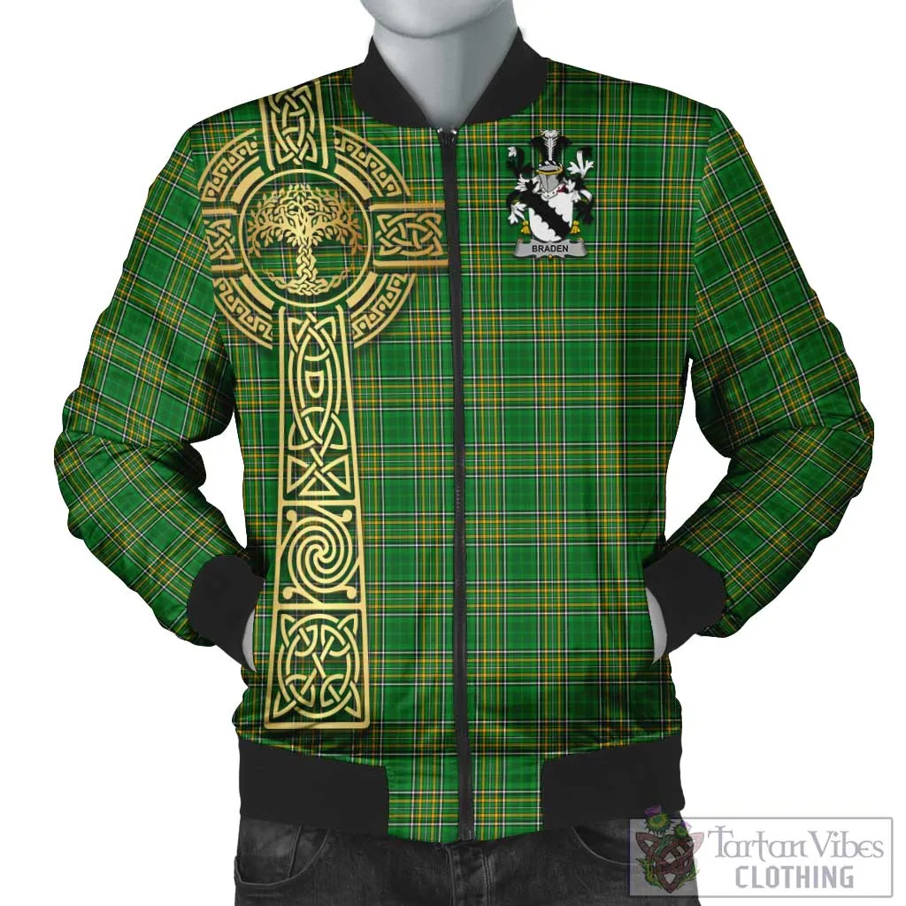 Braden Irish Clan Tartan Bomber Jacket with Coat of Arms Celtic Tree of Life Style