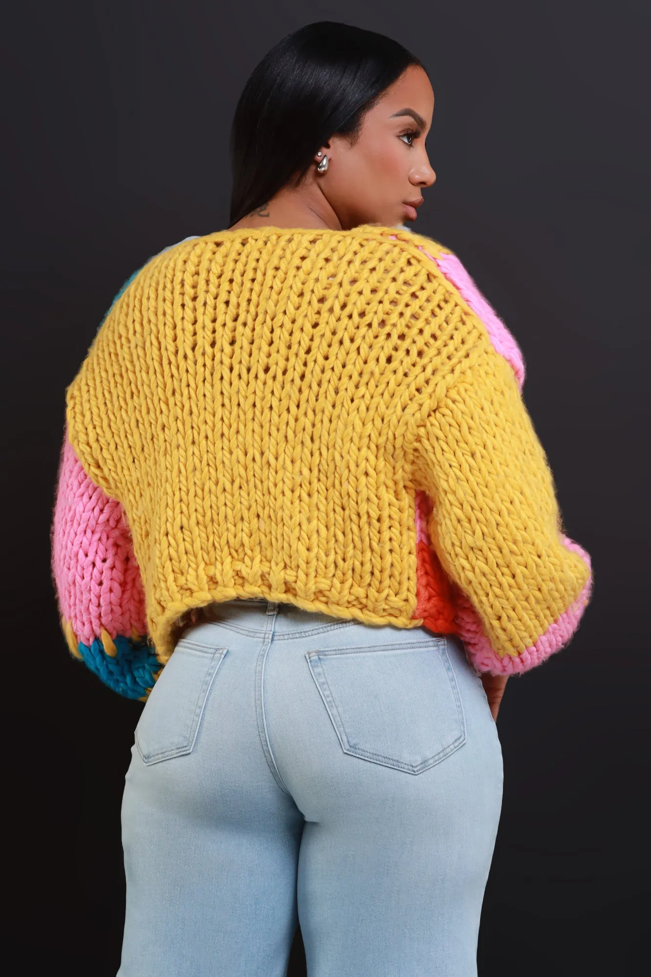 Bright Side Cropped Crochet Cardigan - Mustard Multicolor