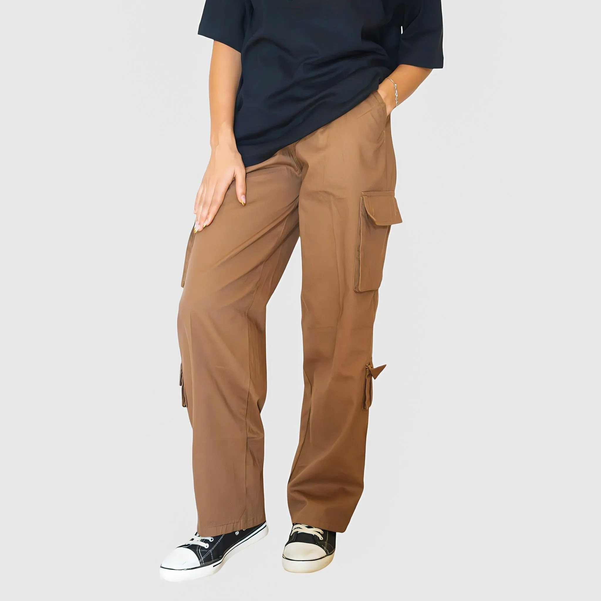 Brown Unisex Relaxed Fit Cargo 8 pockets