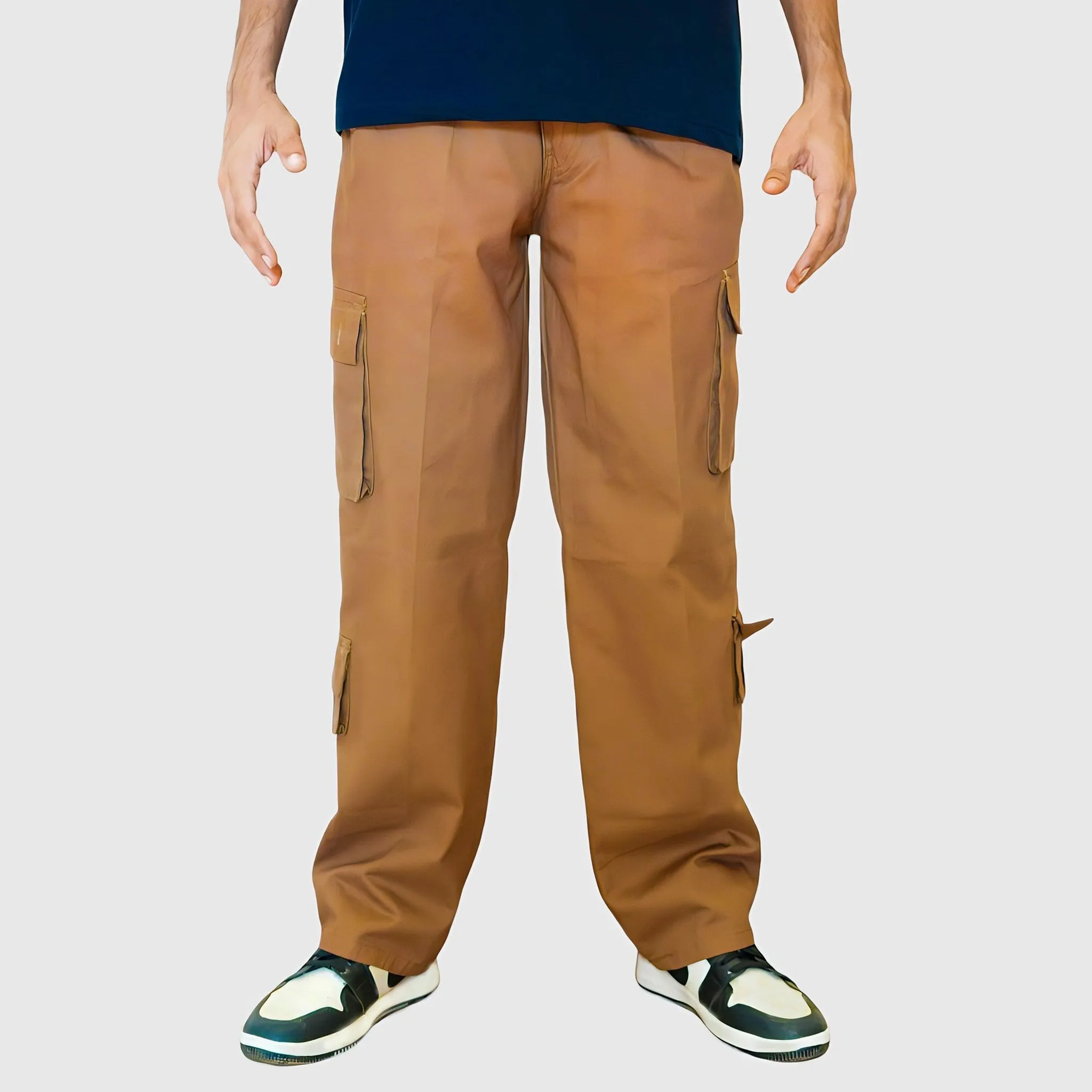 Brown Unisex Relaxed Fit Cargo 8 pockets