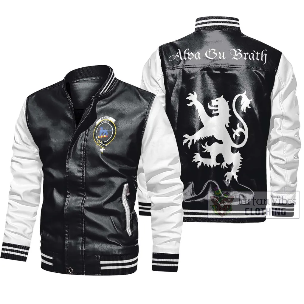 Bruce Family Crest Leather Bomber Jacket Lion Rampant Alba Gu Brath Style