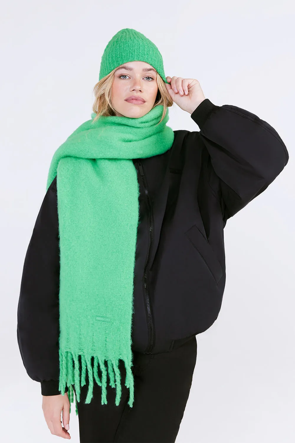 BRUSHED RIBBED BEANIE - APPLE GREEN