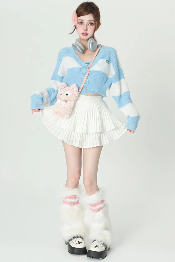 Bubblegum Baby Blue Striped Cardigan Two Piece Set