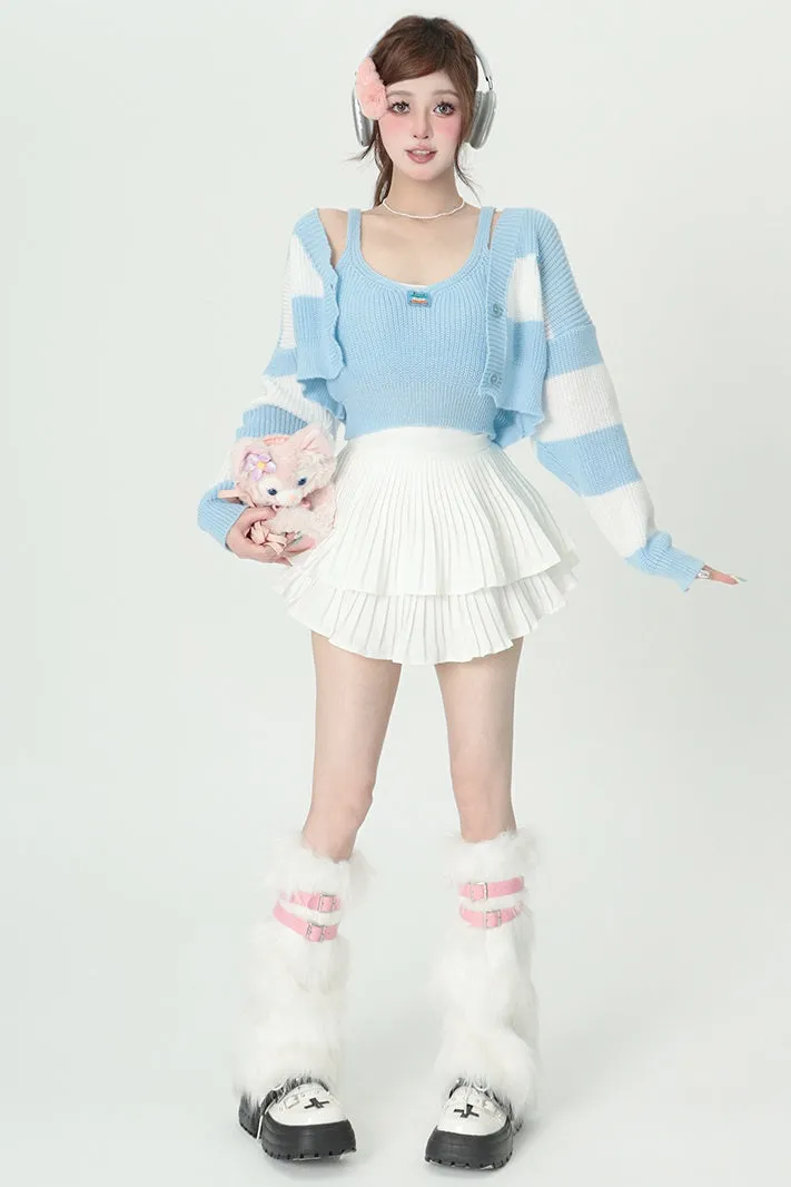 Bubblegum Baby Blue Striped Cardigan Two Piece Set