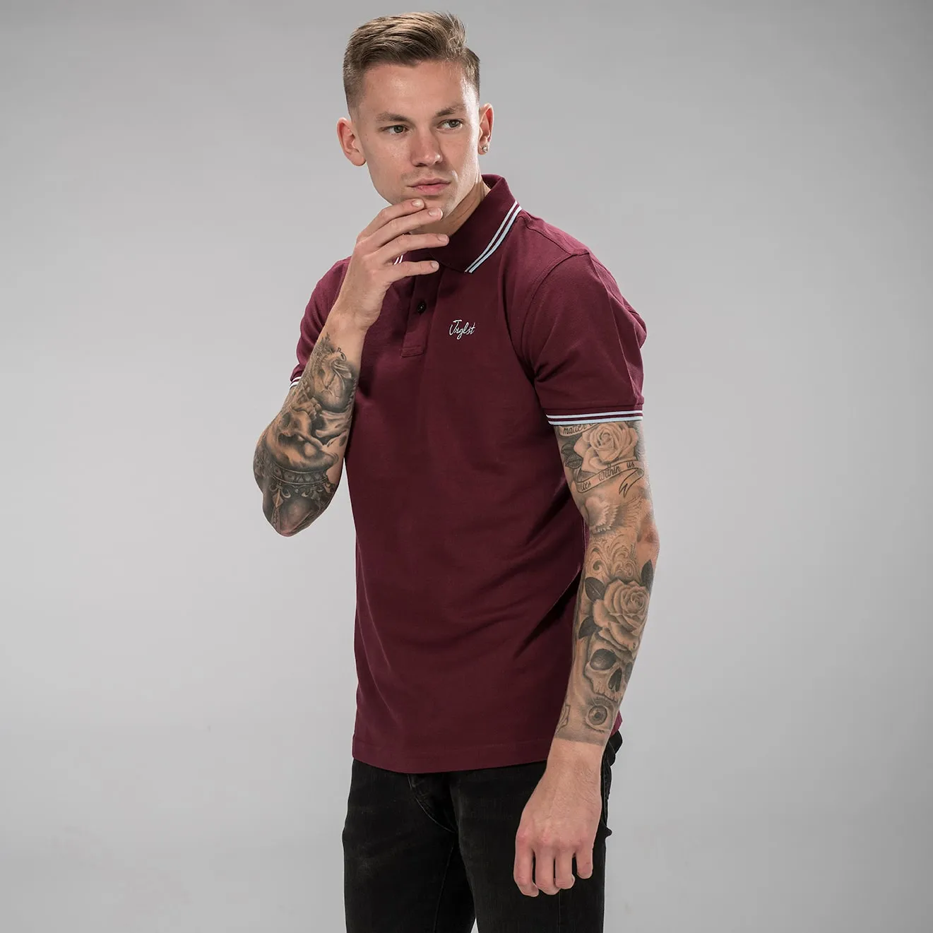 Burgundy Jnglst Polo Shirt with Sky Blue Detailing