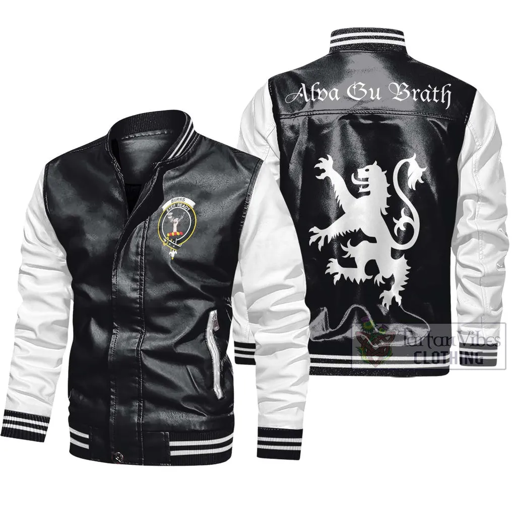 Burns Family Crest Leather Bomber Jacket Lion Rampant Alba Gu Brath Style