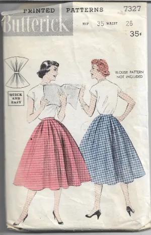 Butterick 7327 Vintage Sewing Pattern 1950s Ladies Full Skirt