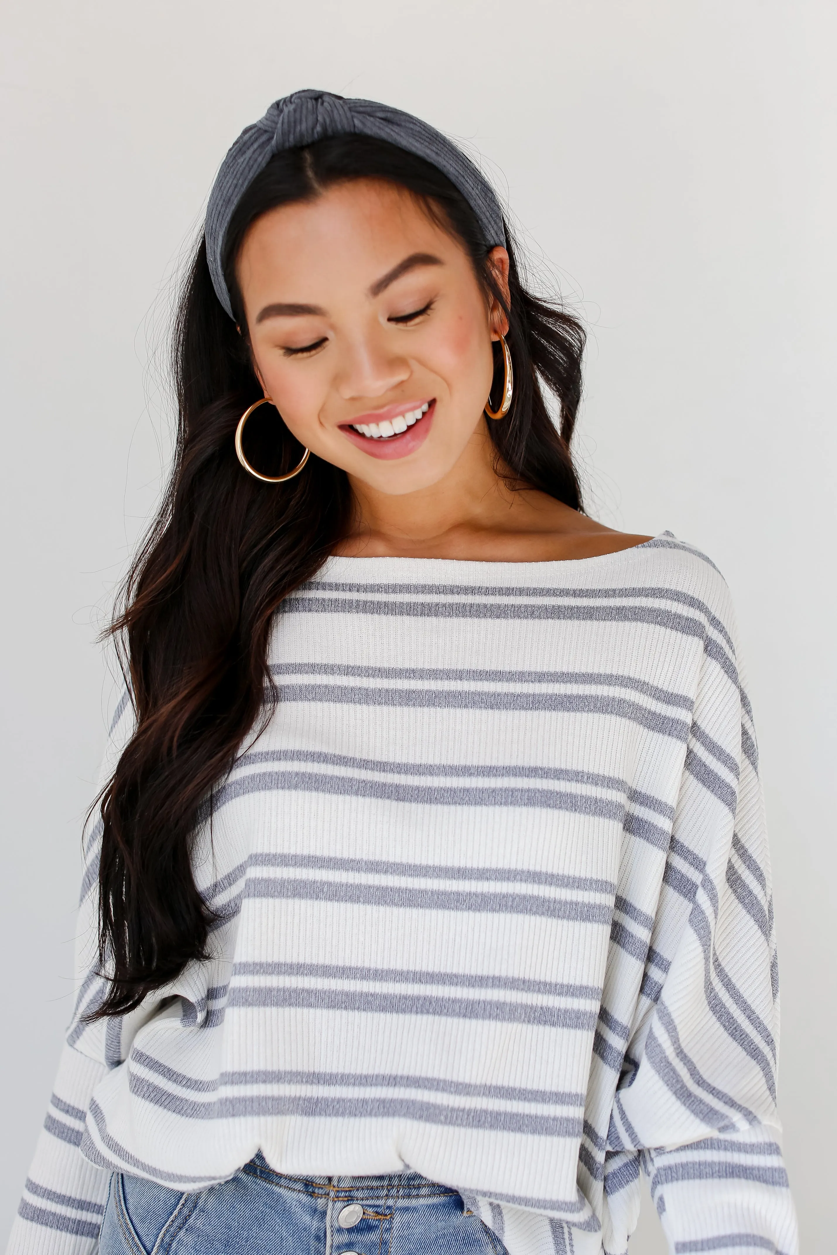 Cabin Cozies Ivory Striped Knit Top