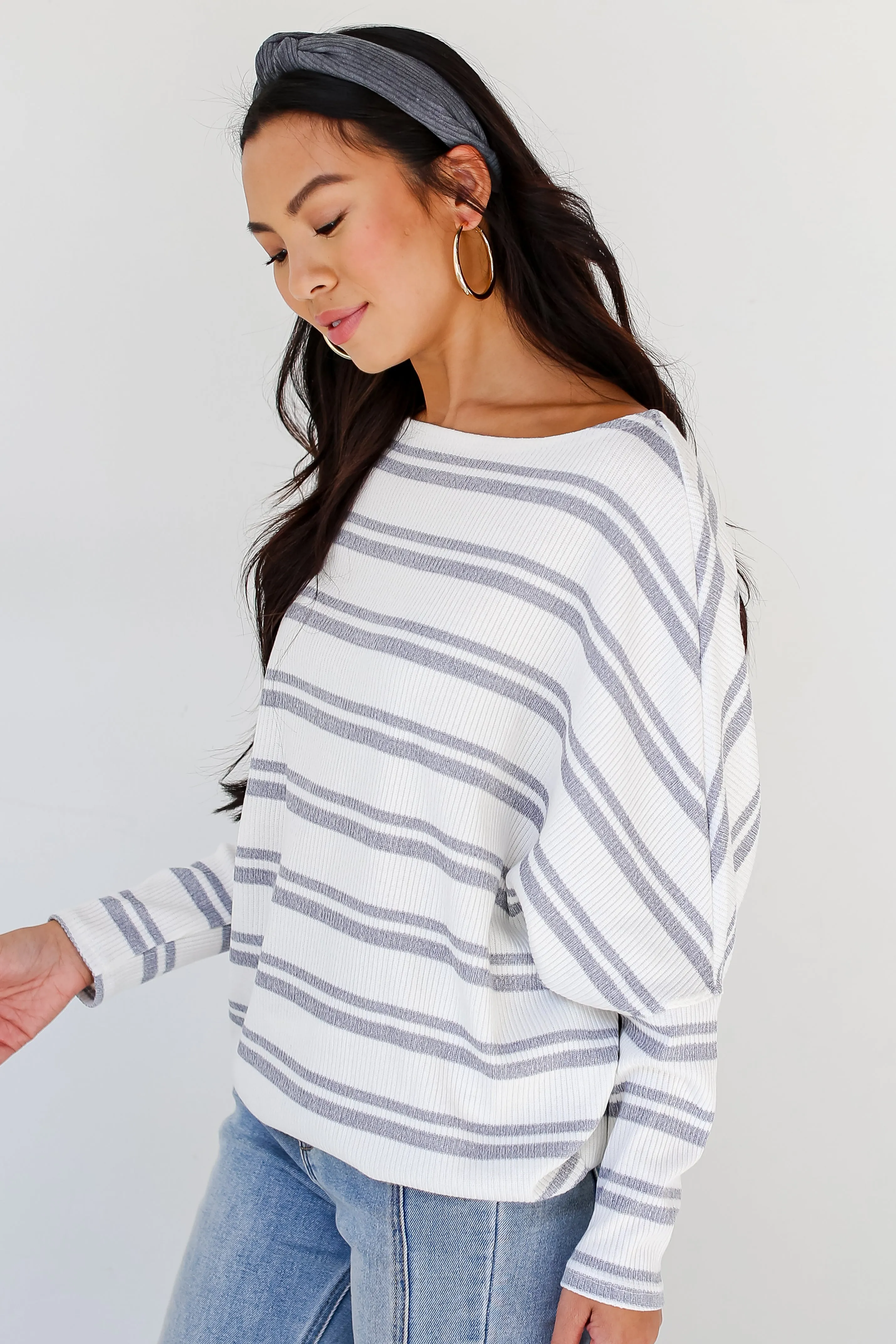 Cabin Cozies Ivory Striped Knit Top