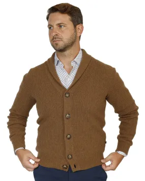 Camel Reclaimed Lambswool Fisherman's Rib Cardigan