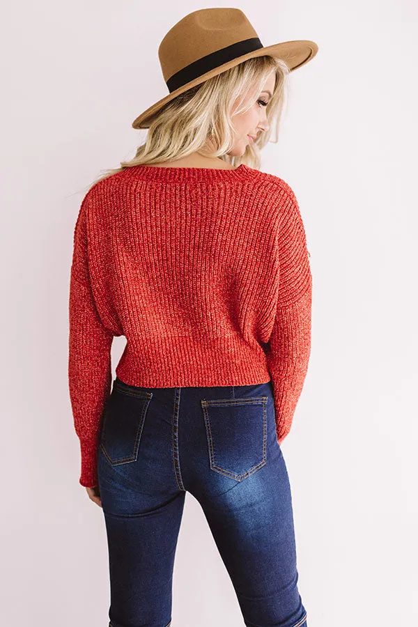 Camping By The Coast Chenille Crop Sweater in Red