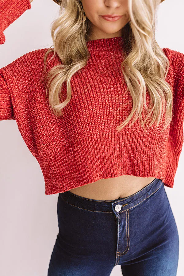 Camping By The Coast Chenille Crop Sweater in Red