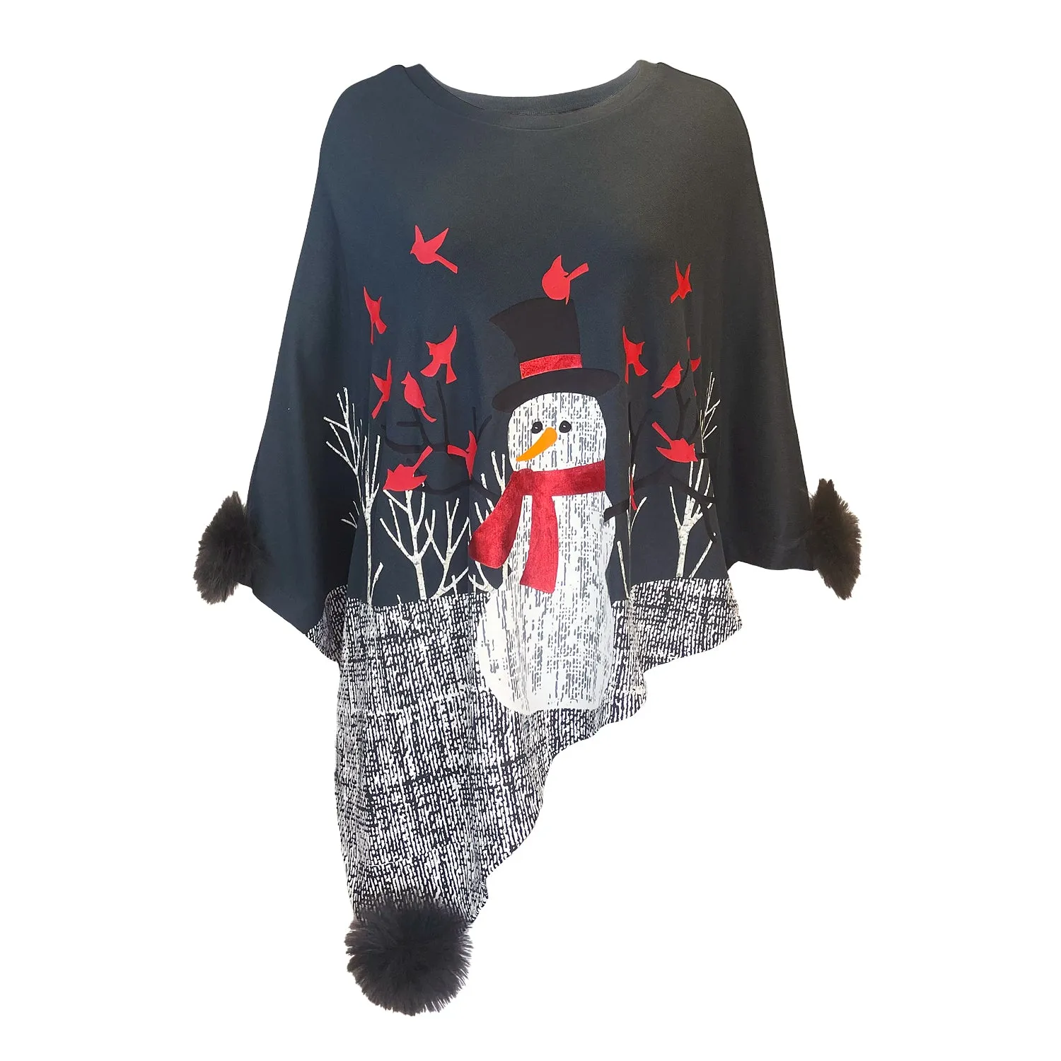 Cardinal Snowman Knit Poncho