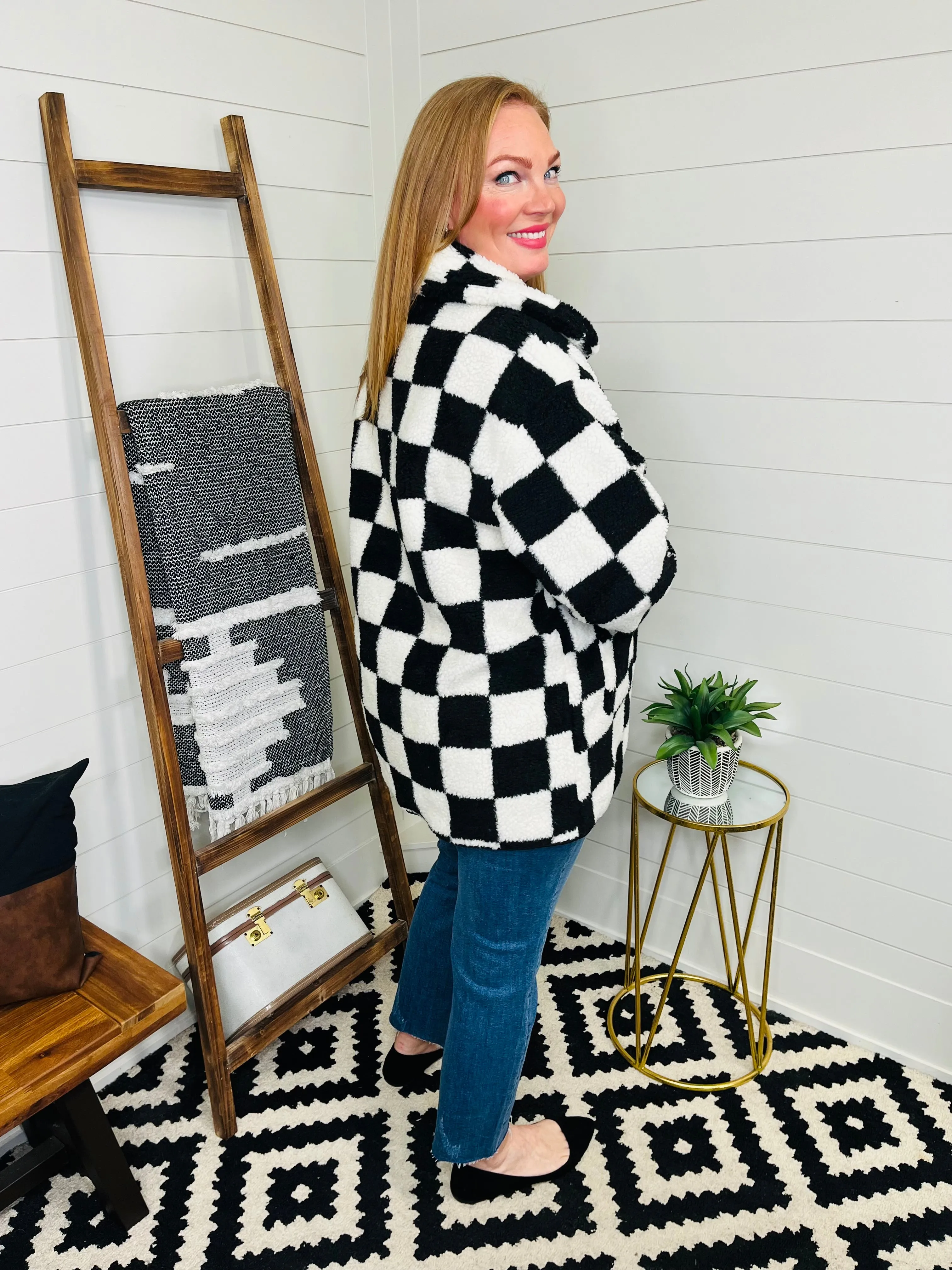 Checkered Chic Sherpa Jacket