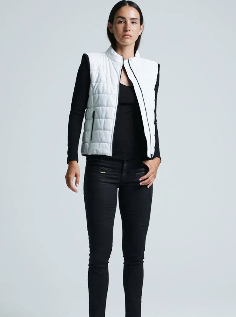 CHLOE PUFFER LEATHER VEST - WHITE