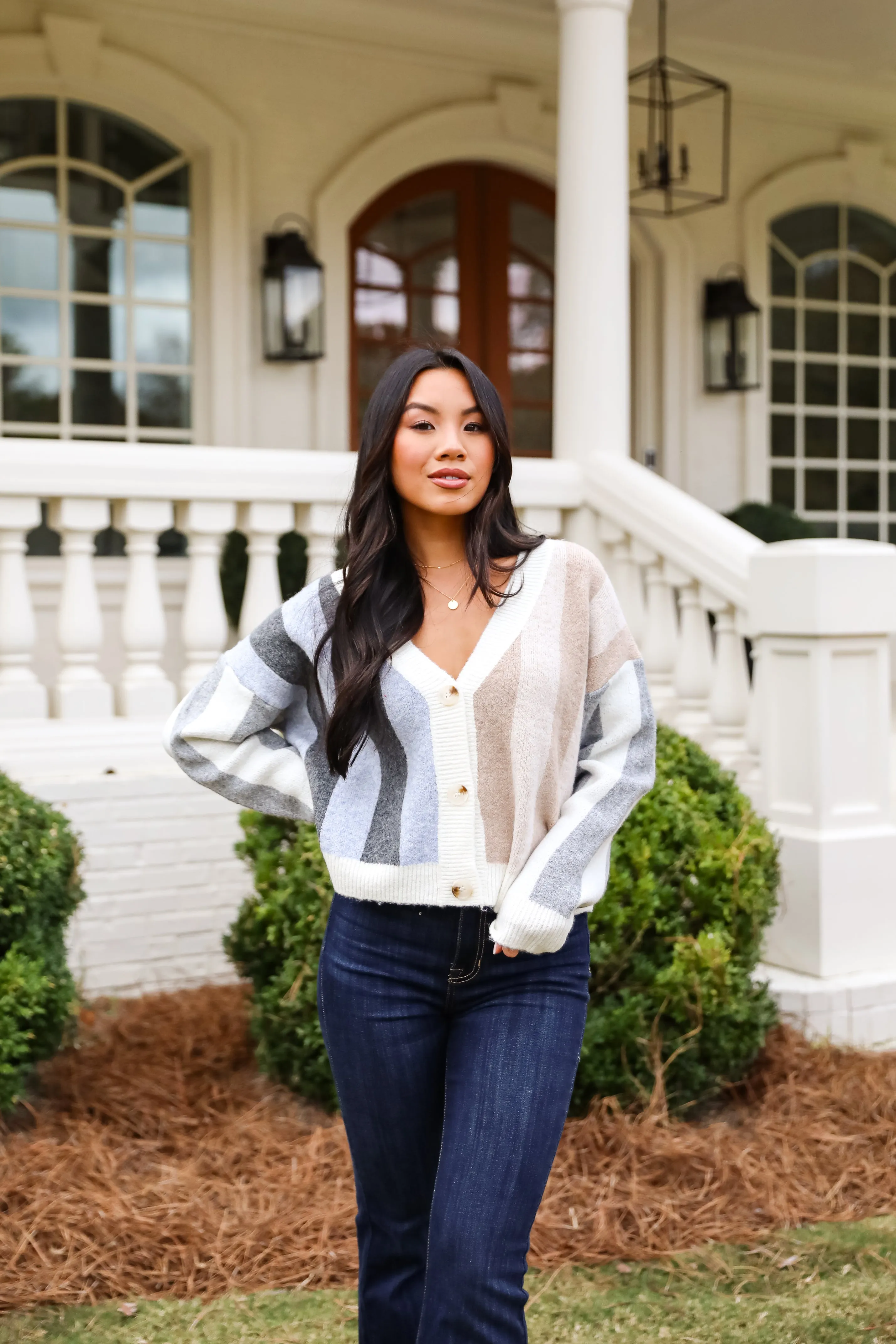 Classically Cozy Striped Color Block Sweater Cardigan