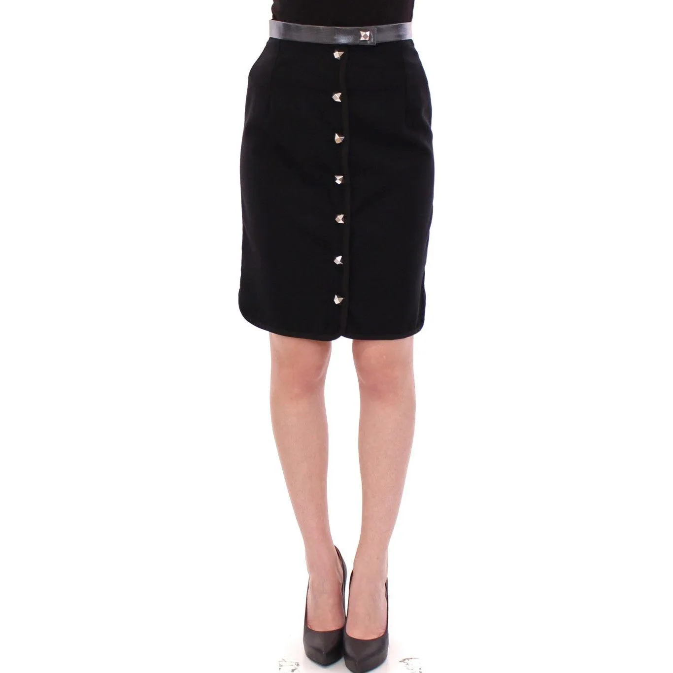 Corrado De Biase Elegant Black Wool-Cotton Blend Skirt