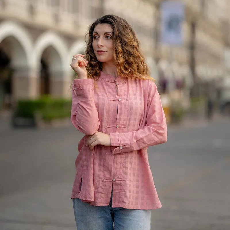 Cotton Pink Shirt for Women | Textured | Full Sleeves