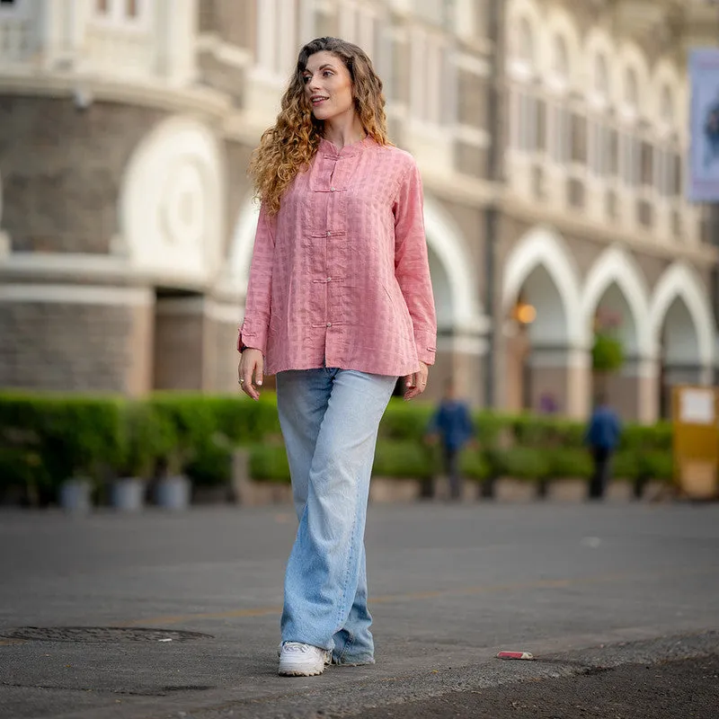 Cotton Pink Shirt for Women | Textured | Full Sleeves