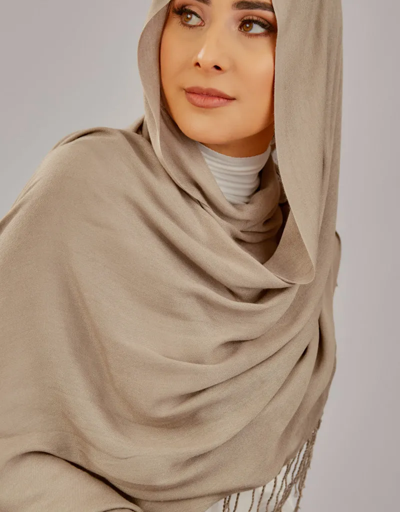 Cotton Tassel Twisted Shawl - Shades of Light Brown