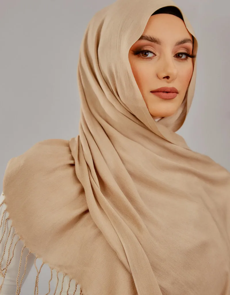 Cotton Tassel Twisted Shawl - Shades of Light Nude