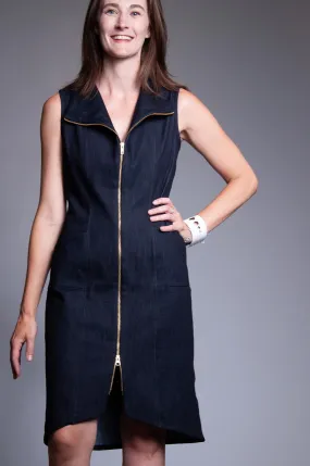 Cowl Neck Zip Dress - Intense Denim