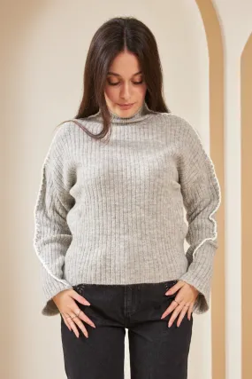 Crochet Detailed Turtleneck Sweater Gray