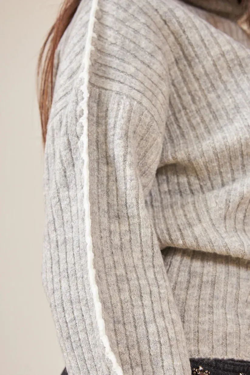 Crochet Detailed Turtleneck Sweater Gray