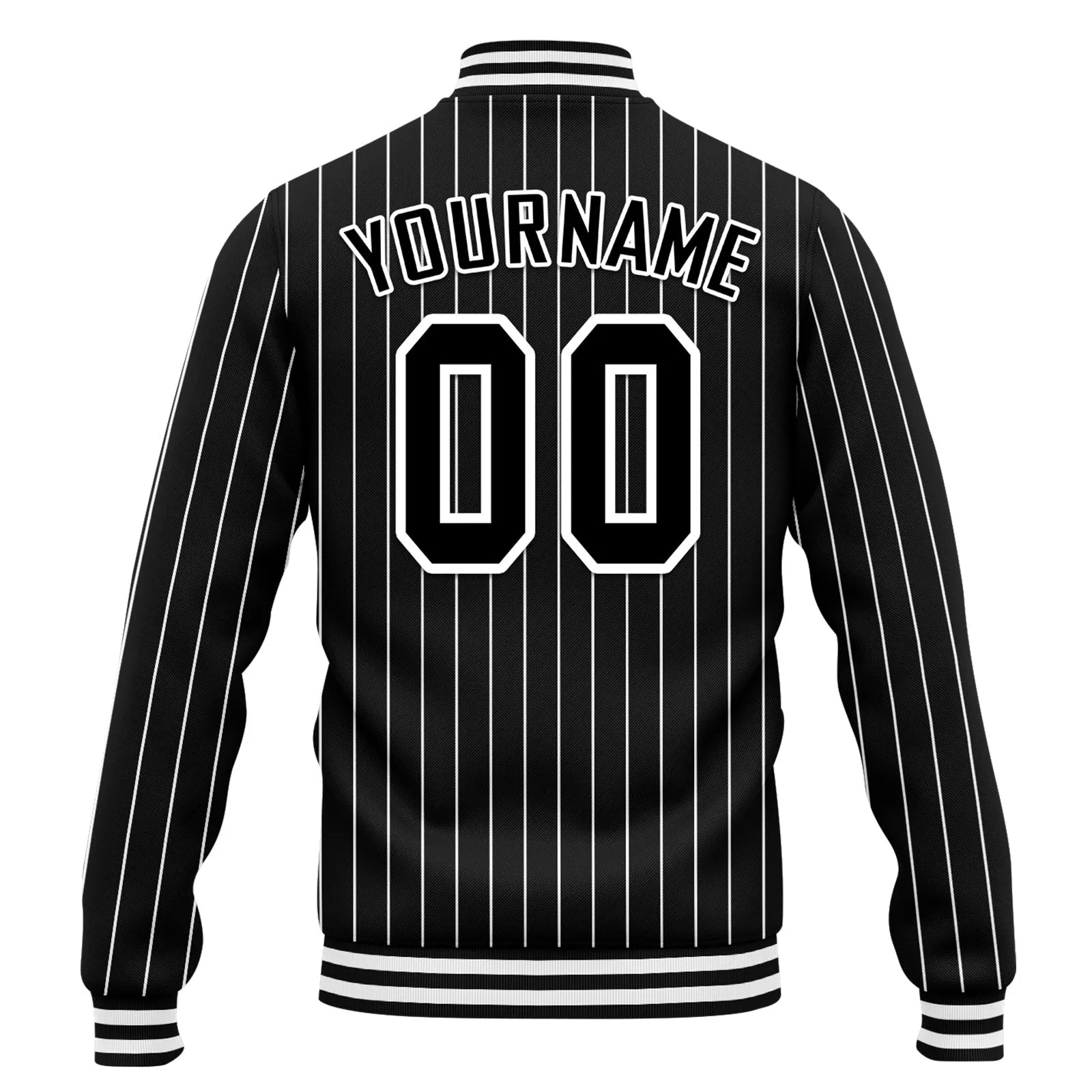 Custom Black White Stripe Fashion Jacket Bomber Full-Snap Varsity Letterman Personalized Jacket FZ005-D020219-1