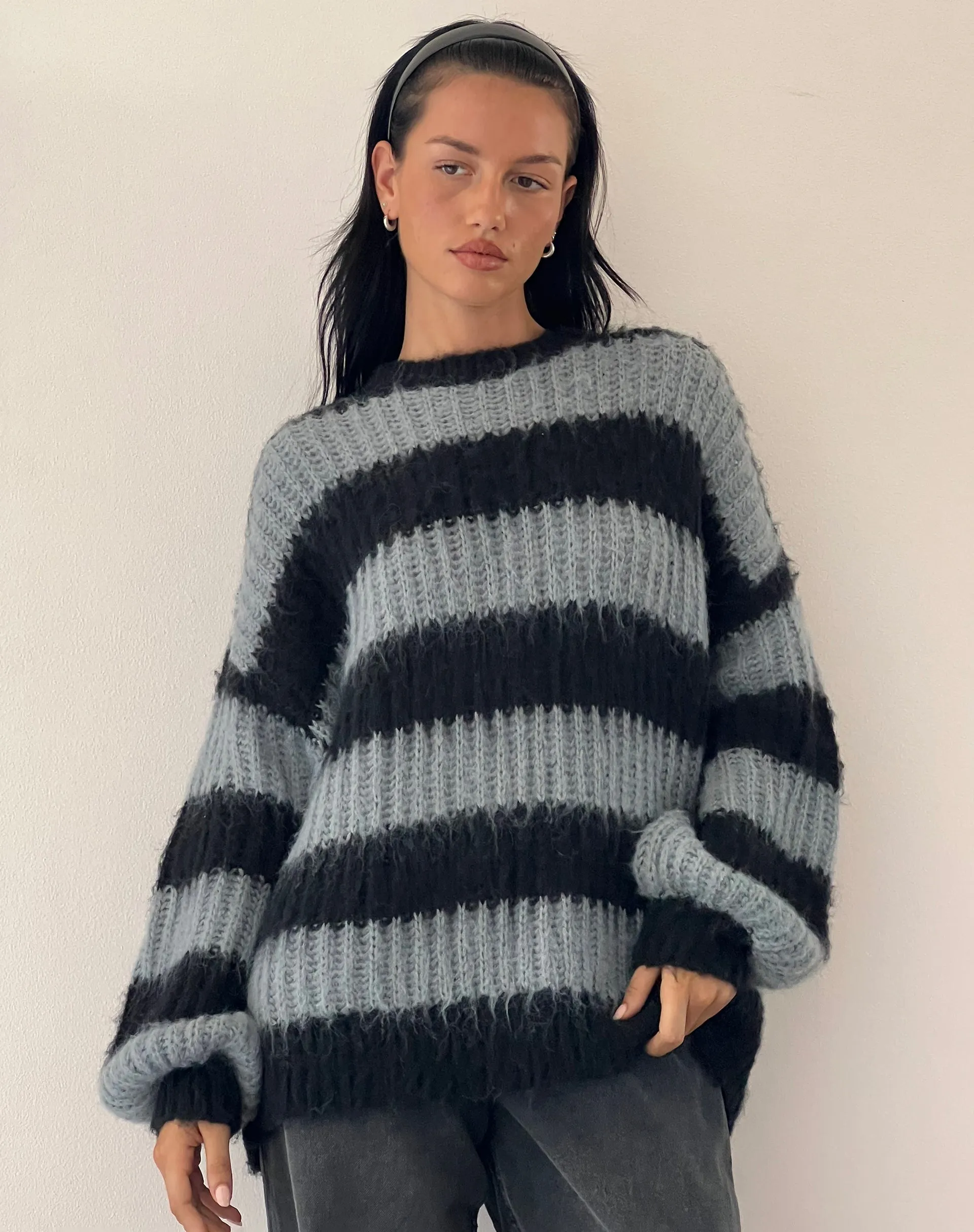 Daren Jumper in Grey and Charcoal Stripes