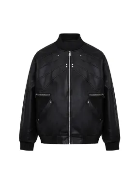 Deconstructed Zip Up Leather Bomber Jacket