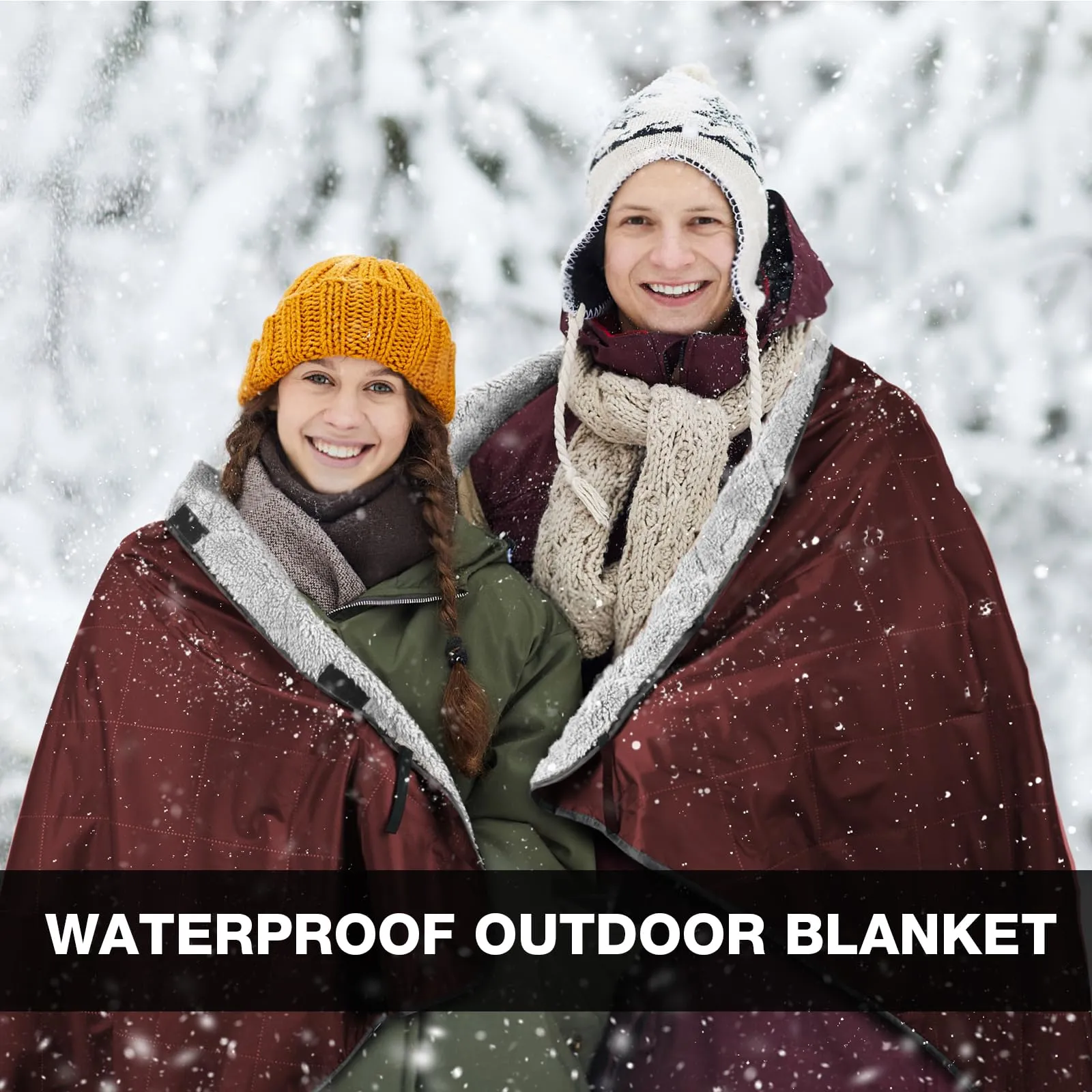 DUKUSEEK Outdoors Waterproof Throw Blanket with Hood, 79”x 59” Sherpa Fleece Stadium Windproof Blankets for Boat, Traveling, Camping, Football, Dogs, Outdoor Sporting Events-Machine Washable