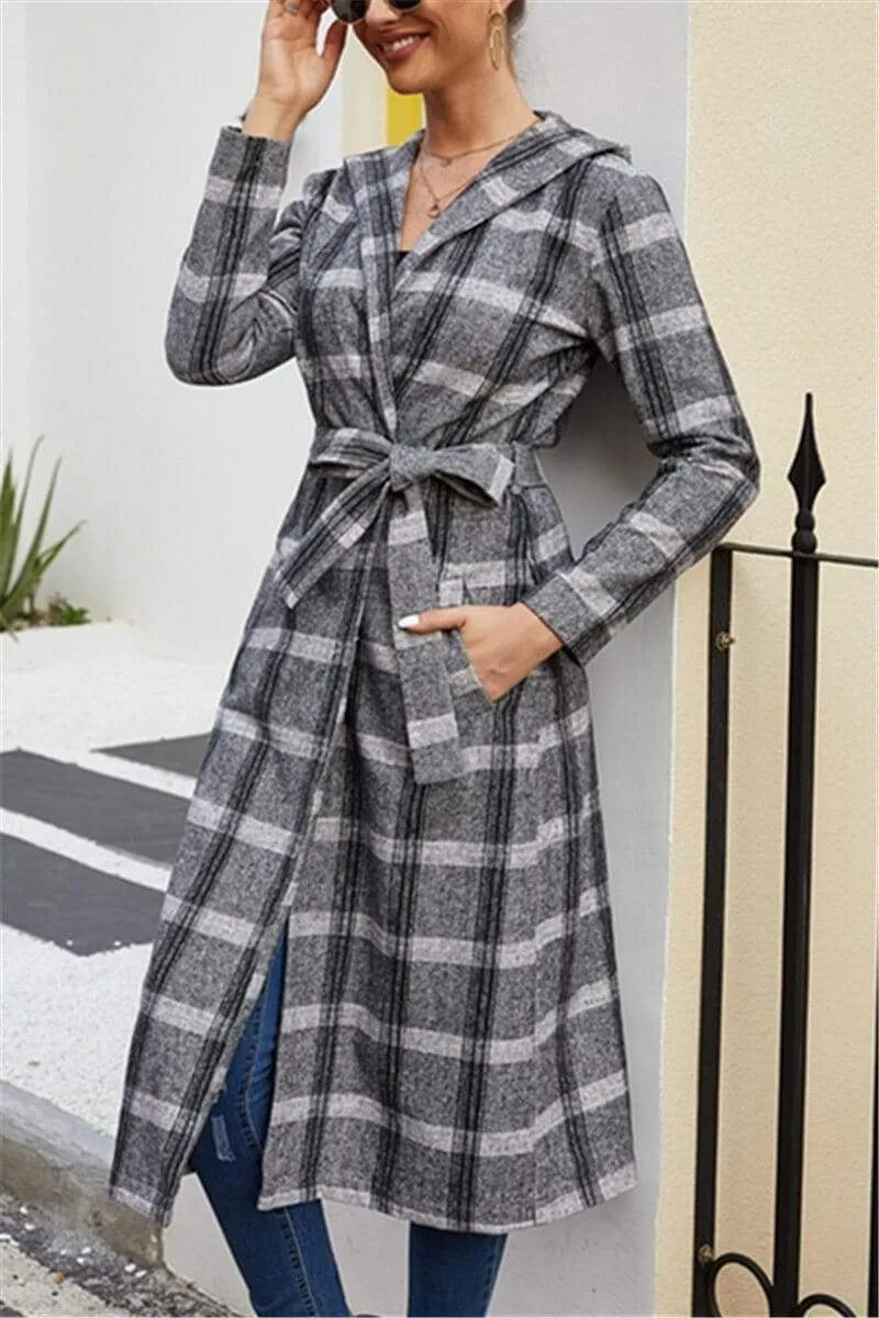 Dunnmall Fashion Casual Plaid Hooded Coat (Only Coat)