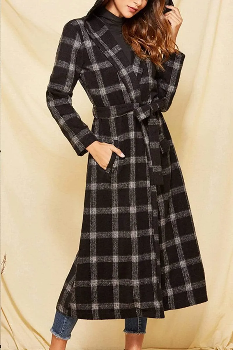 Dunnmall Fashion Casual Plaid Hooded Coat (Only Coat)