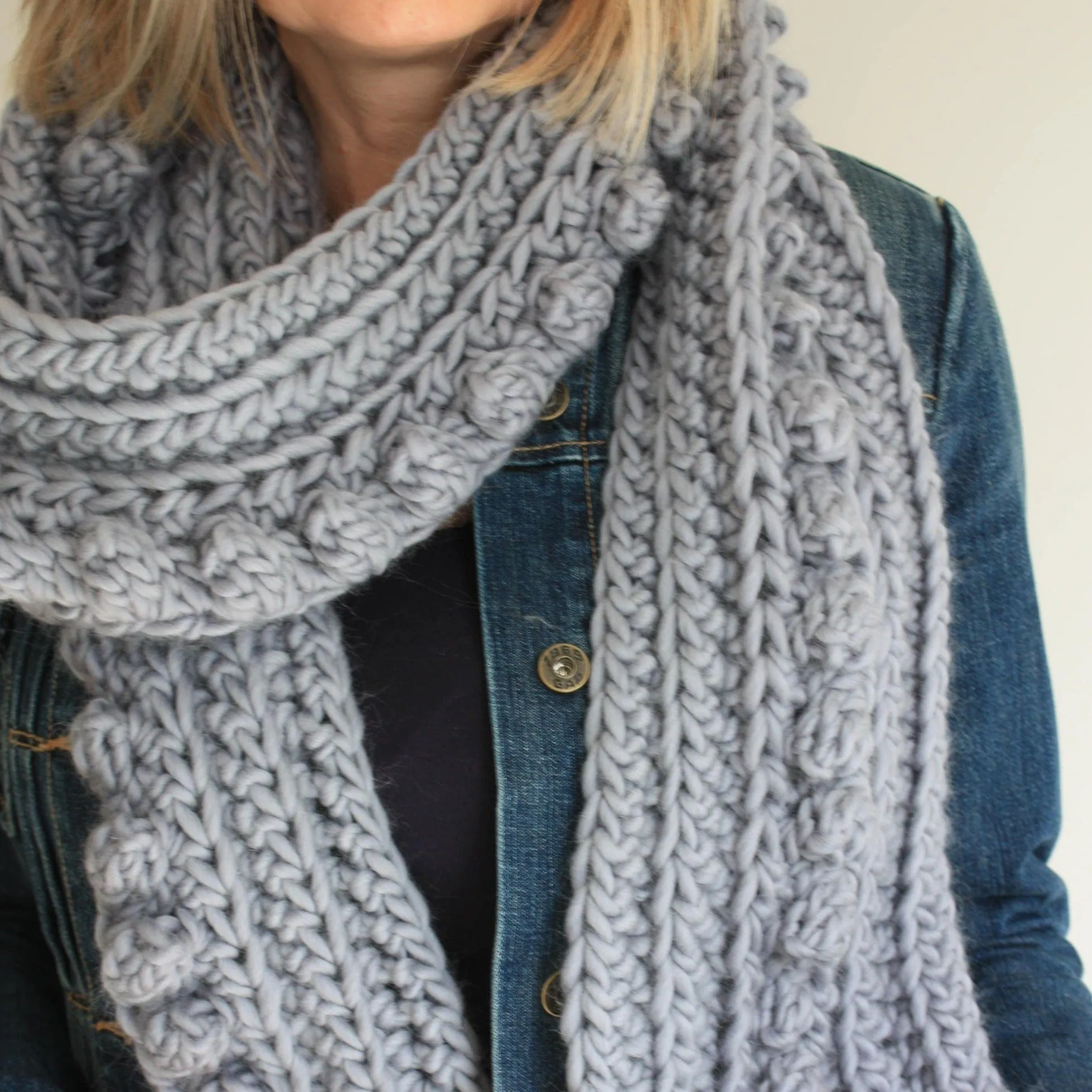 Easy Crochet Pattern - Chunky Oversized Crochet Bobble Scarf | Spots And Stripes Scarf