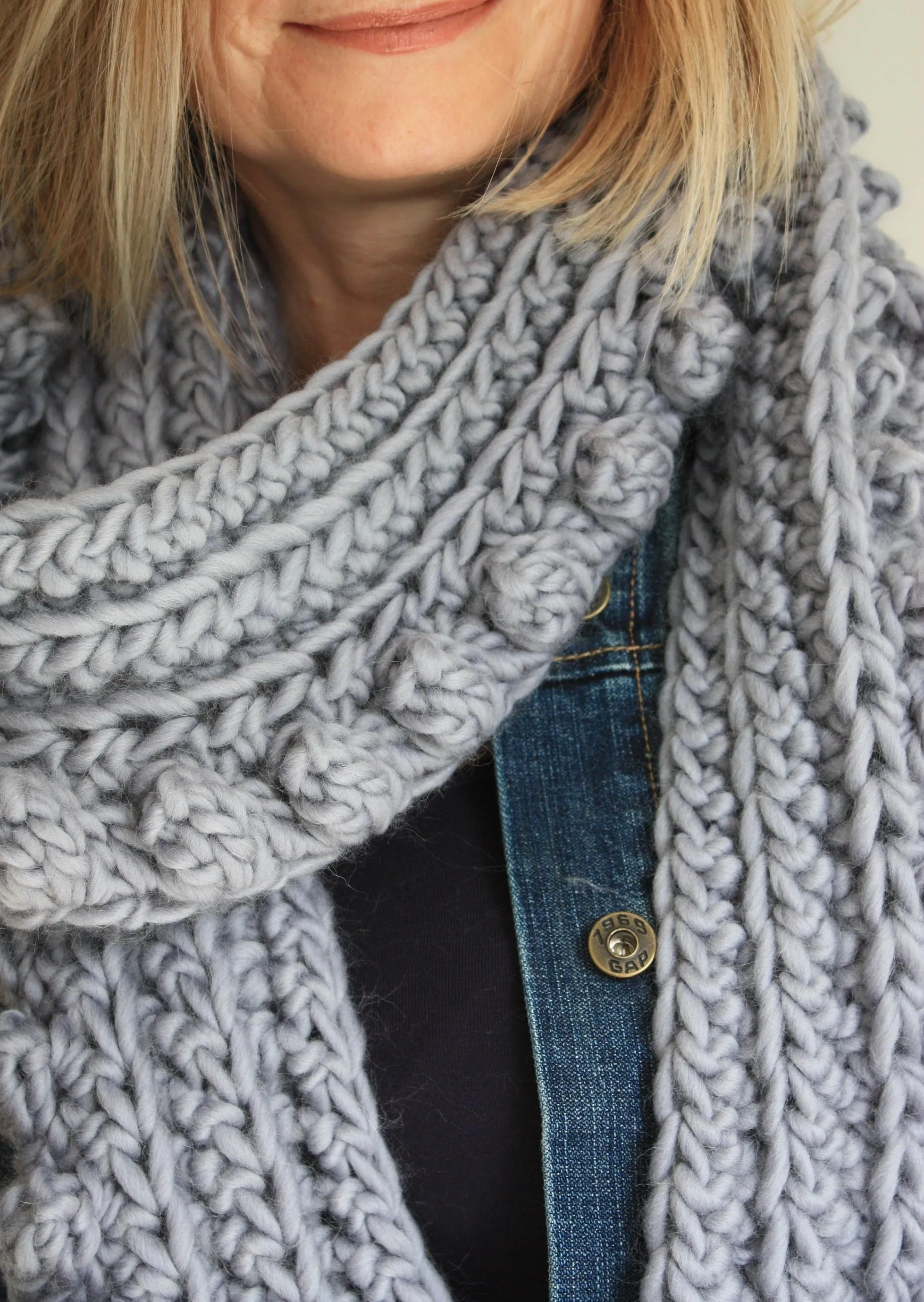 Easy Crochet Pattern - Chunky Oversized Crochet Bobble Scarf | Spots And Stripes Scarf