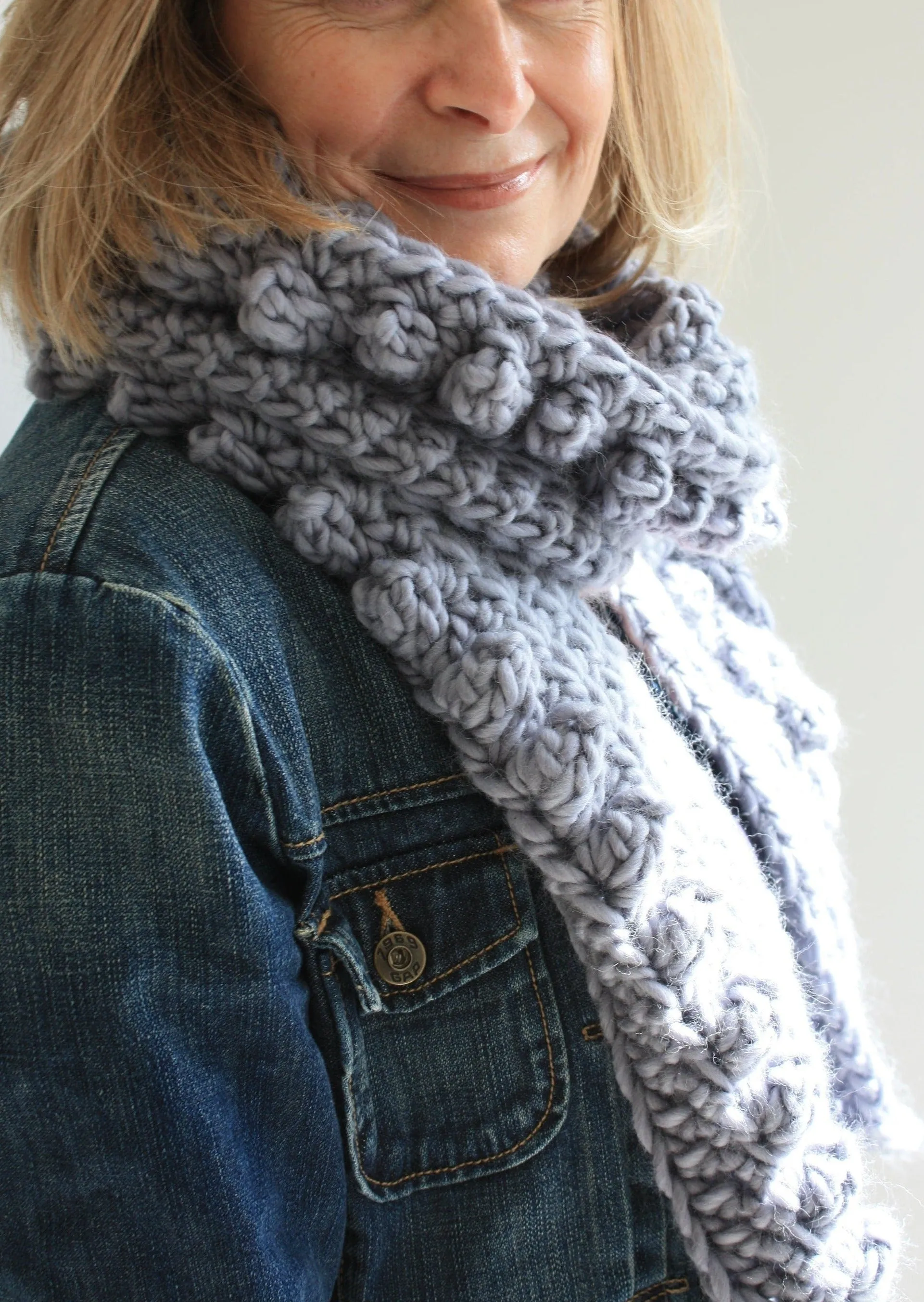 Easy Crochet Pattern - Chunky Oversized Crochet Bobble Scarf | Spots And Stripes Scarf