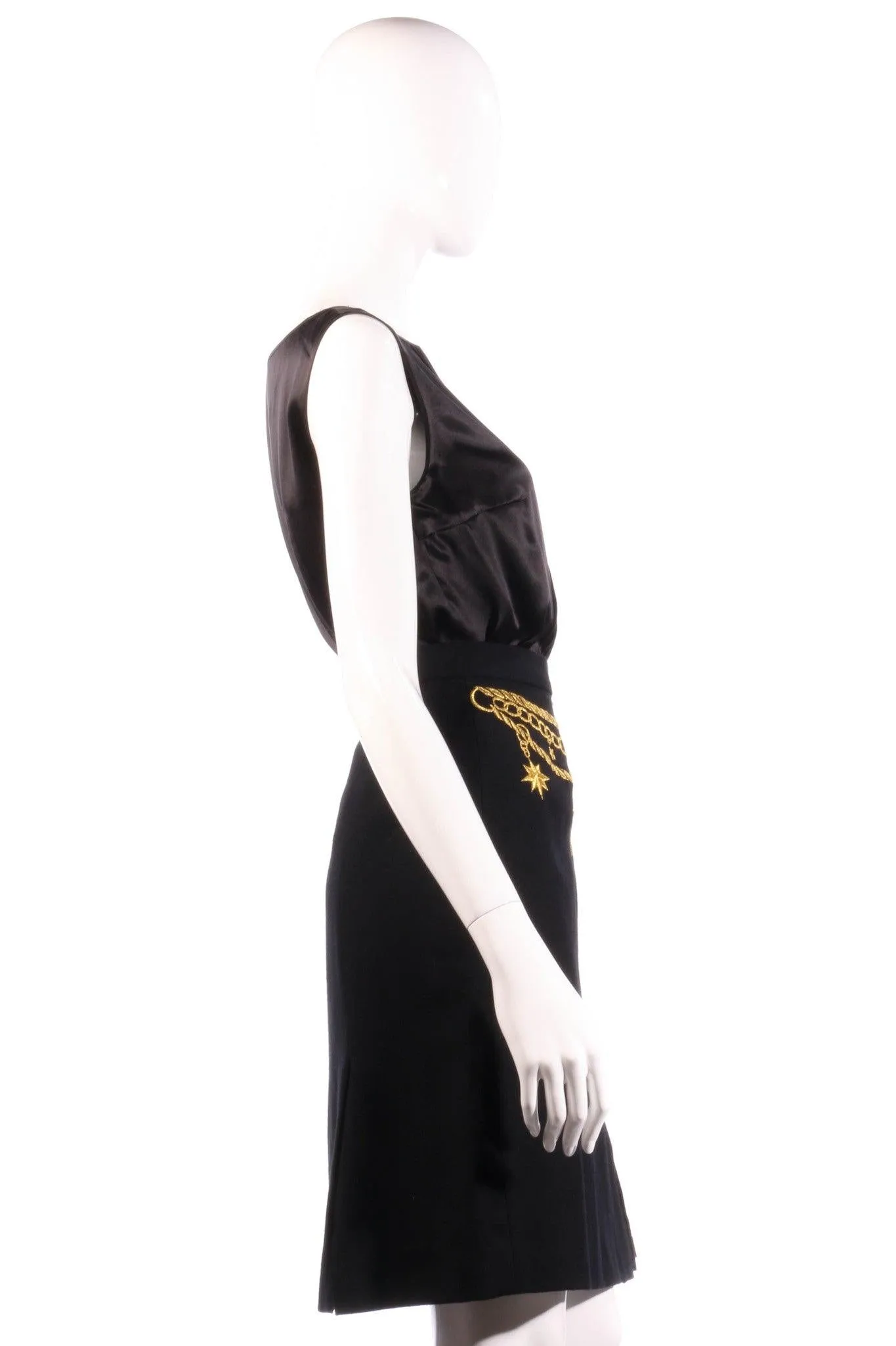 Elegance Paris Boutique Black skirt with gold chain embroidery size 12