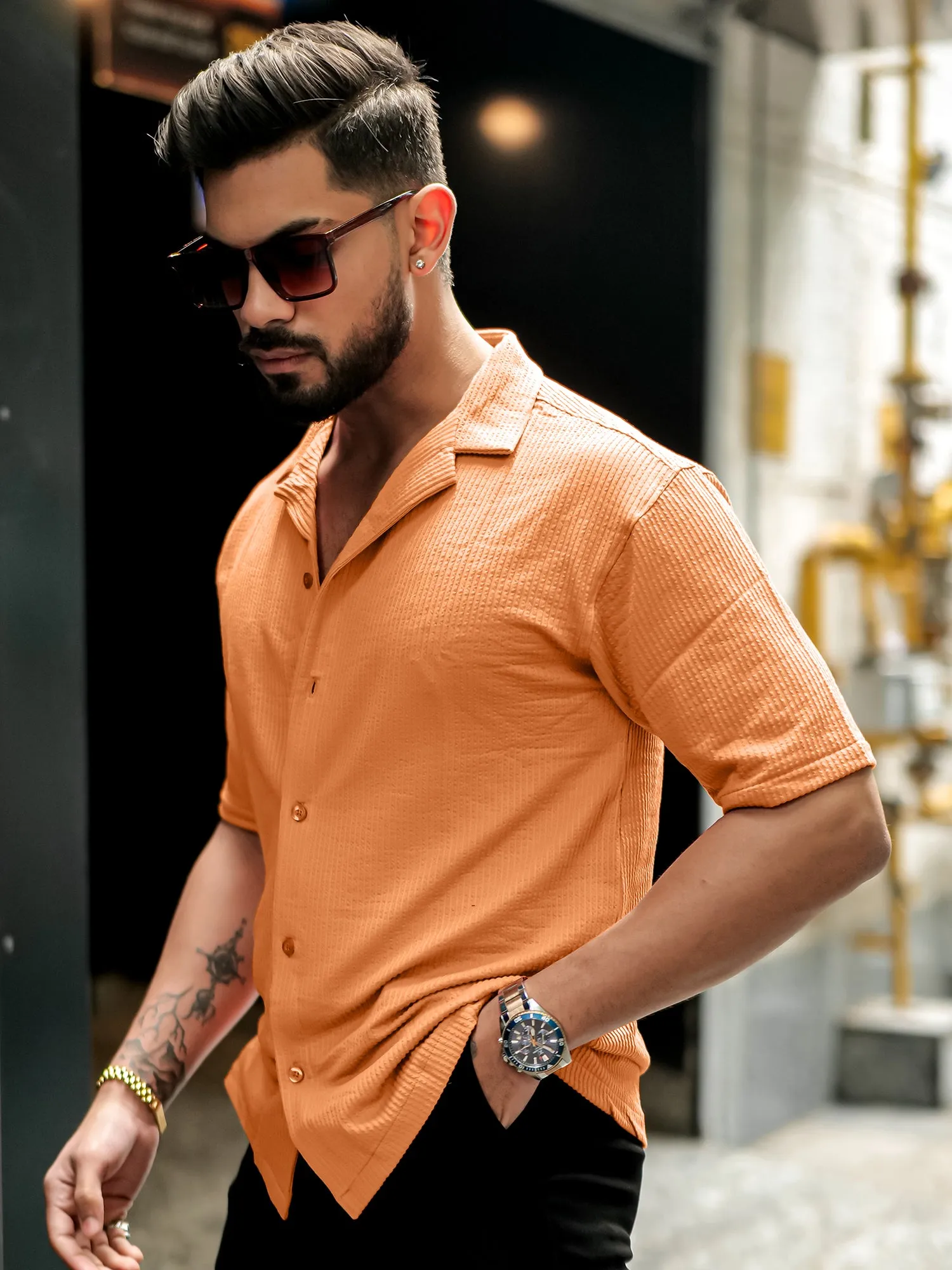 Elliot Knit Orange Lycra Shirt