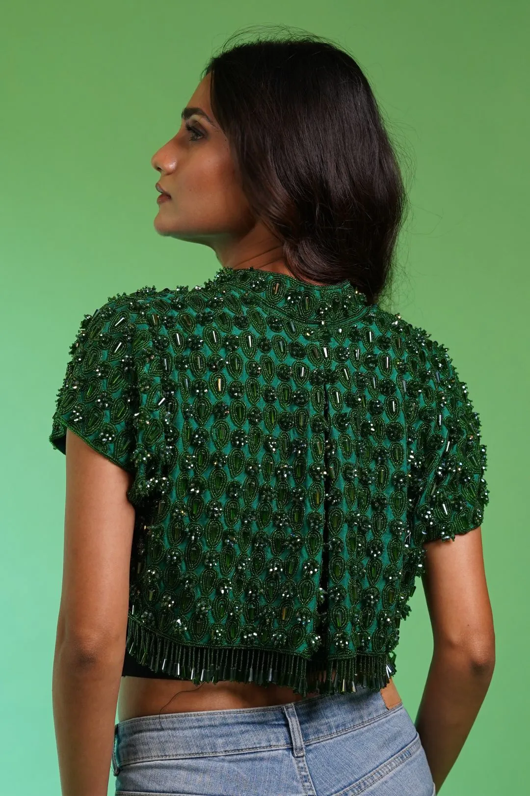 Emerald Green Embroidered Bolero Jacket