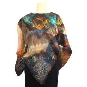 Enchanted Fibers Poncho, Reversible, Brown/Turquoise/Blue/Gold, OS