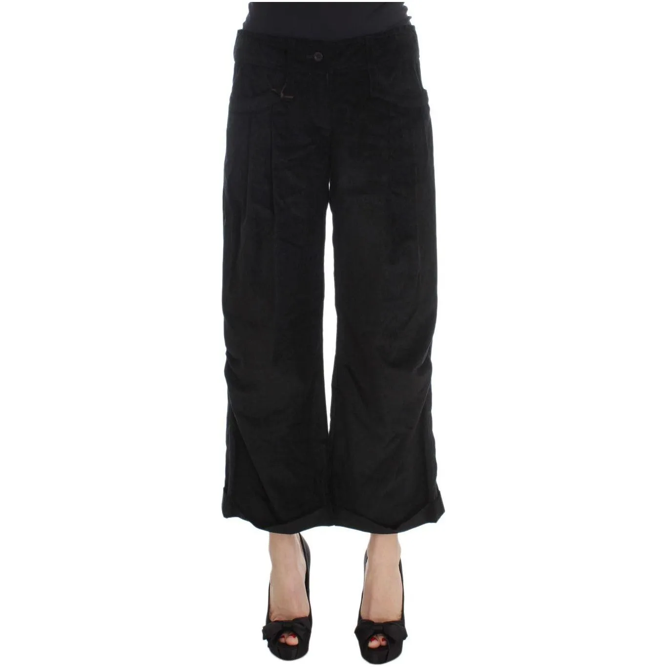 Ermanno Scervino Chic Black Wide Leg Cotton Jeans