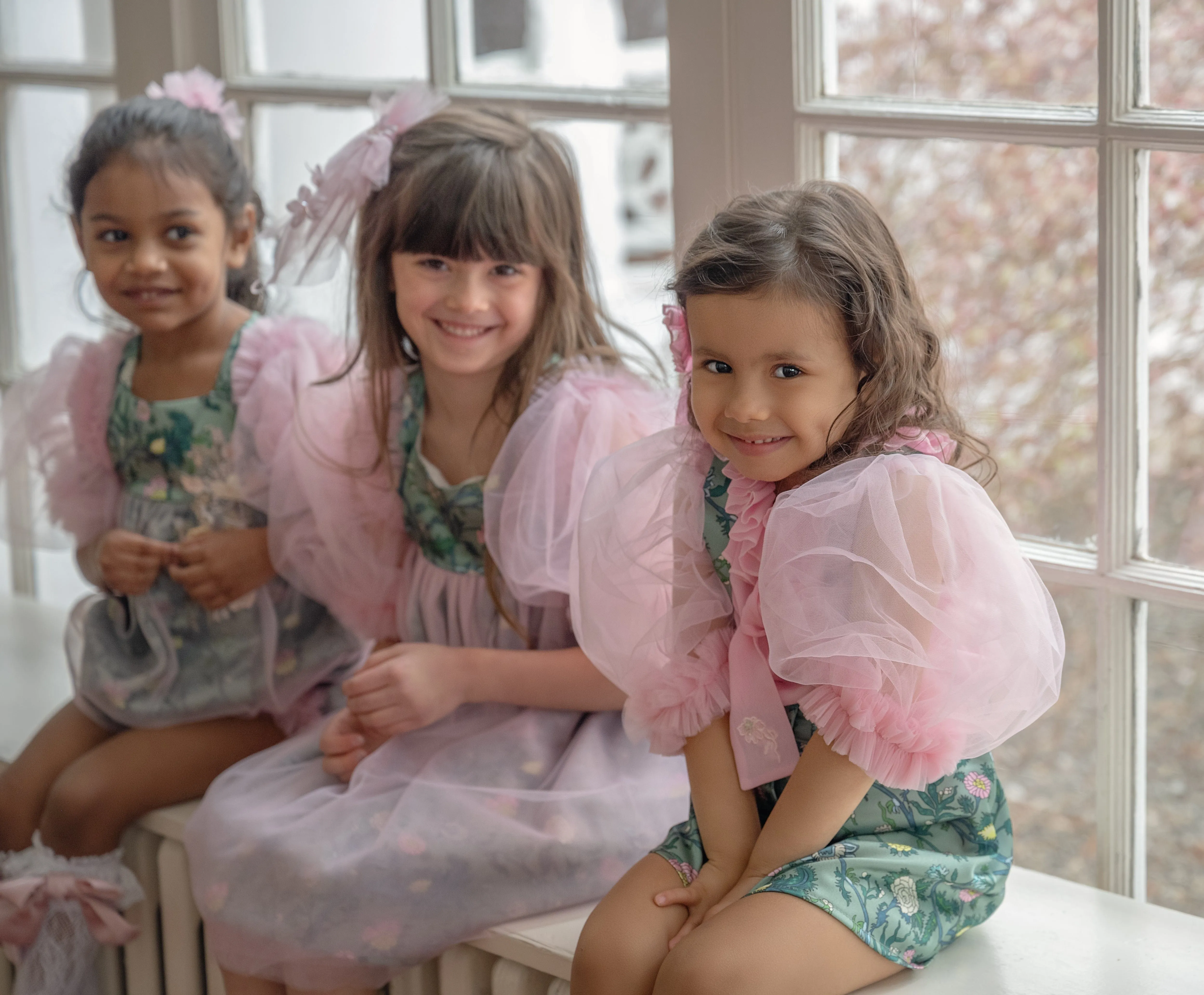 Eva Skirt and Blouse Pink and Green Floral Tulle Set