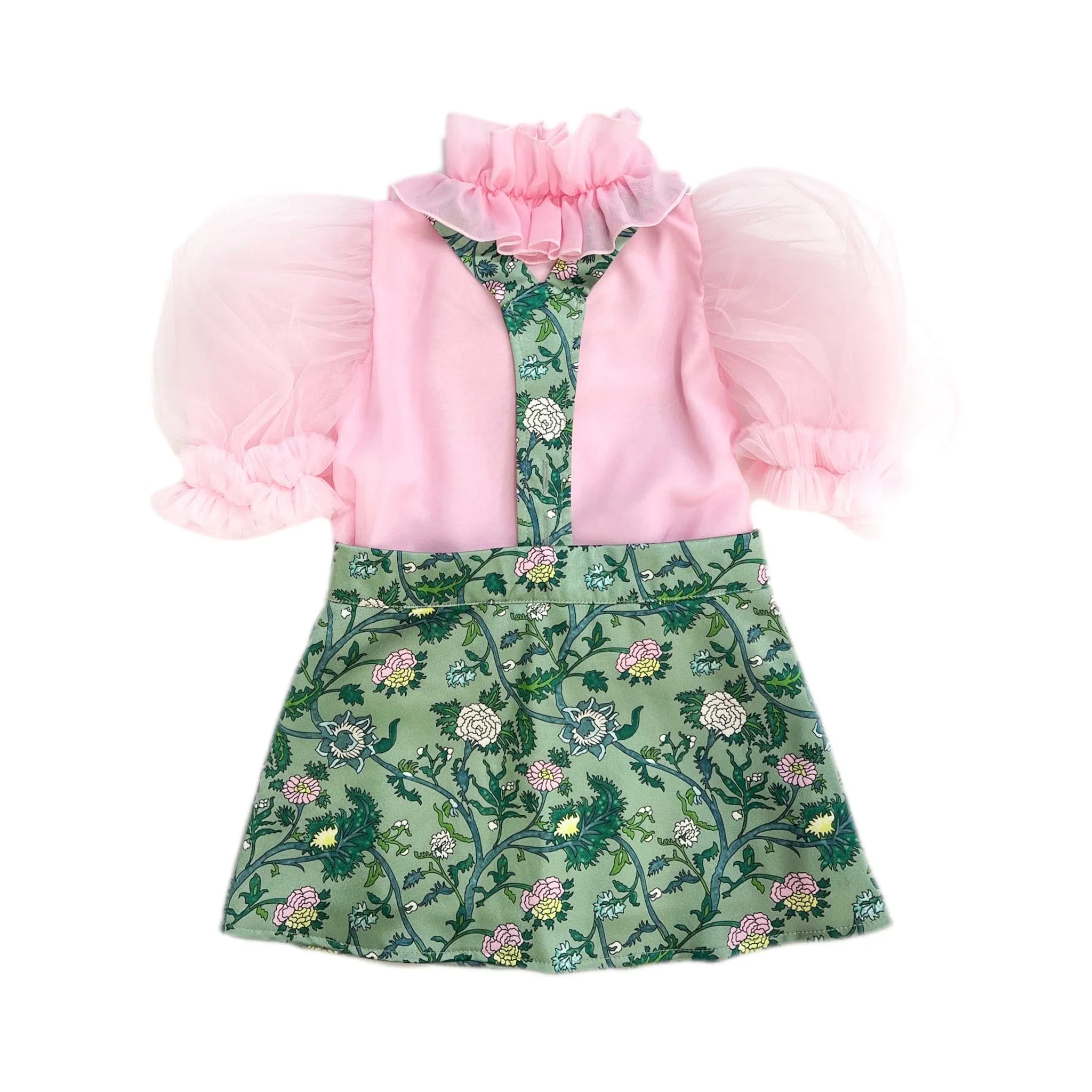 Eva Skirt and Blouse Pink and Green Floral Tulle Set