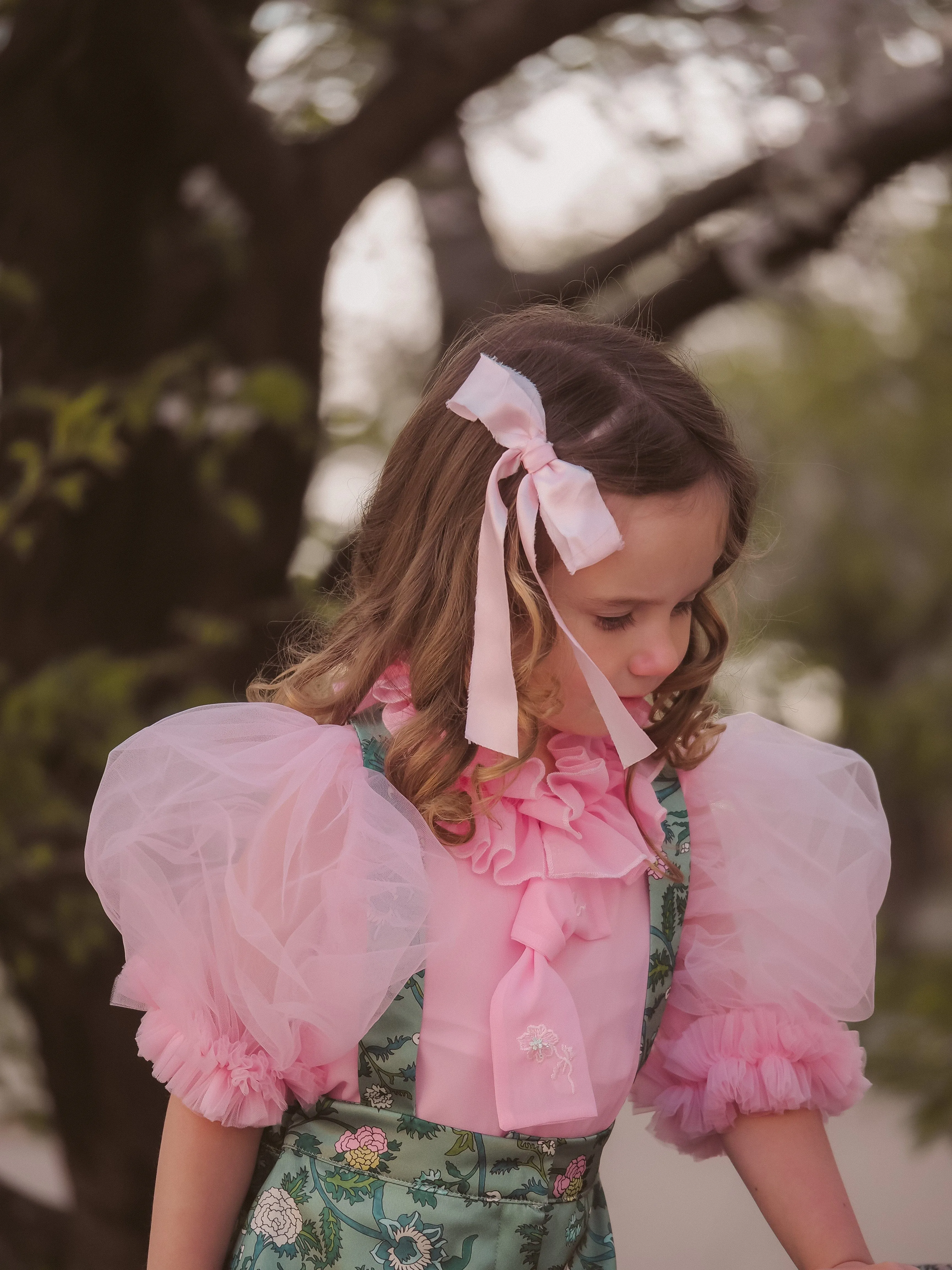 Eva Skirt and Blouse Pink and Green Floral Tulle Set