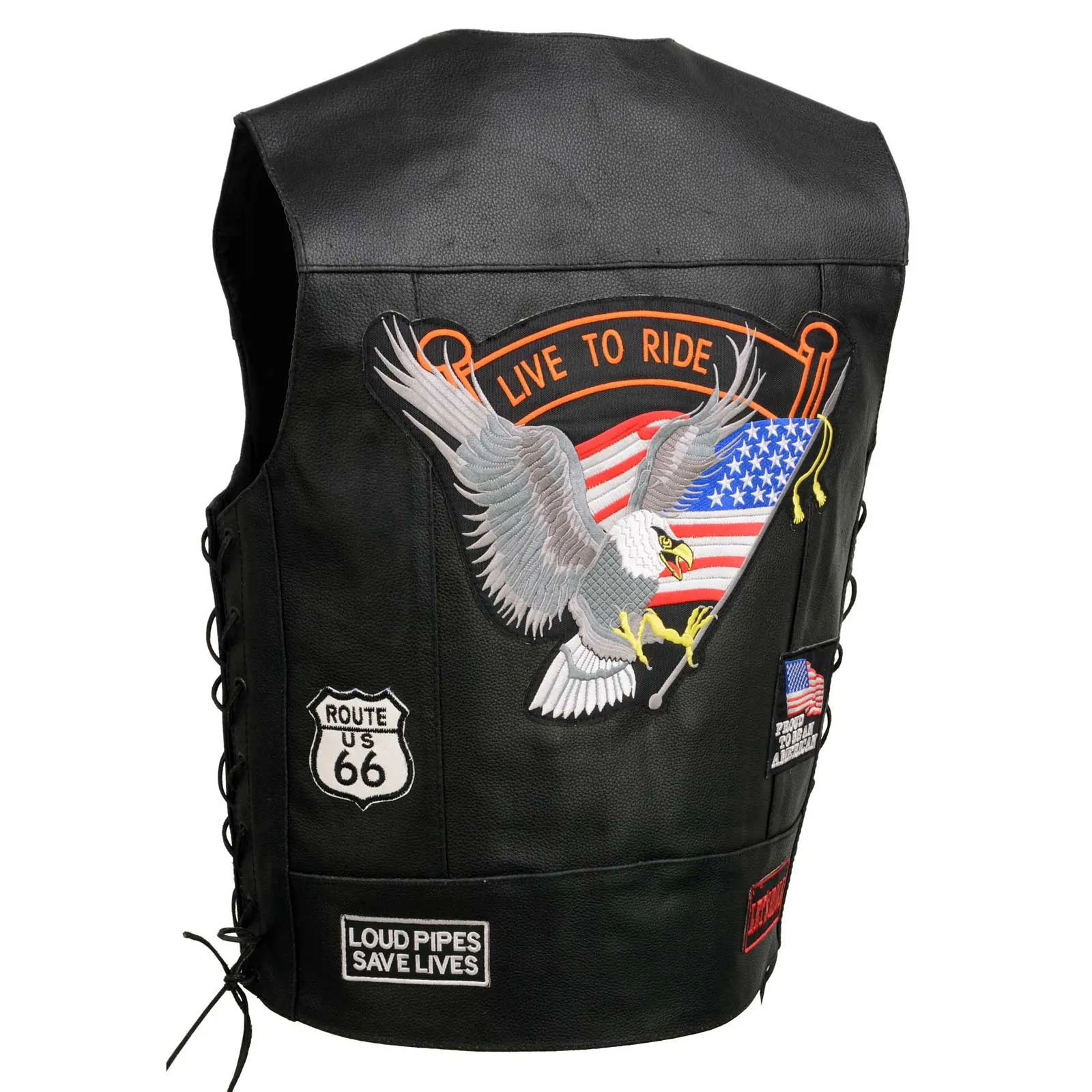 Event Leather Men’s Concealed Carry Motorcycle Vest Black with Patches