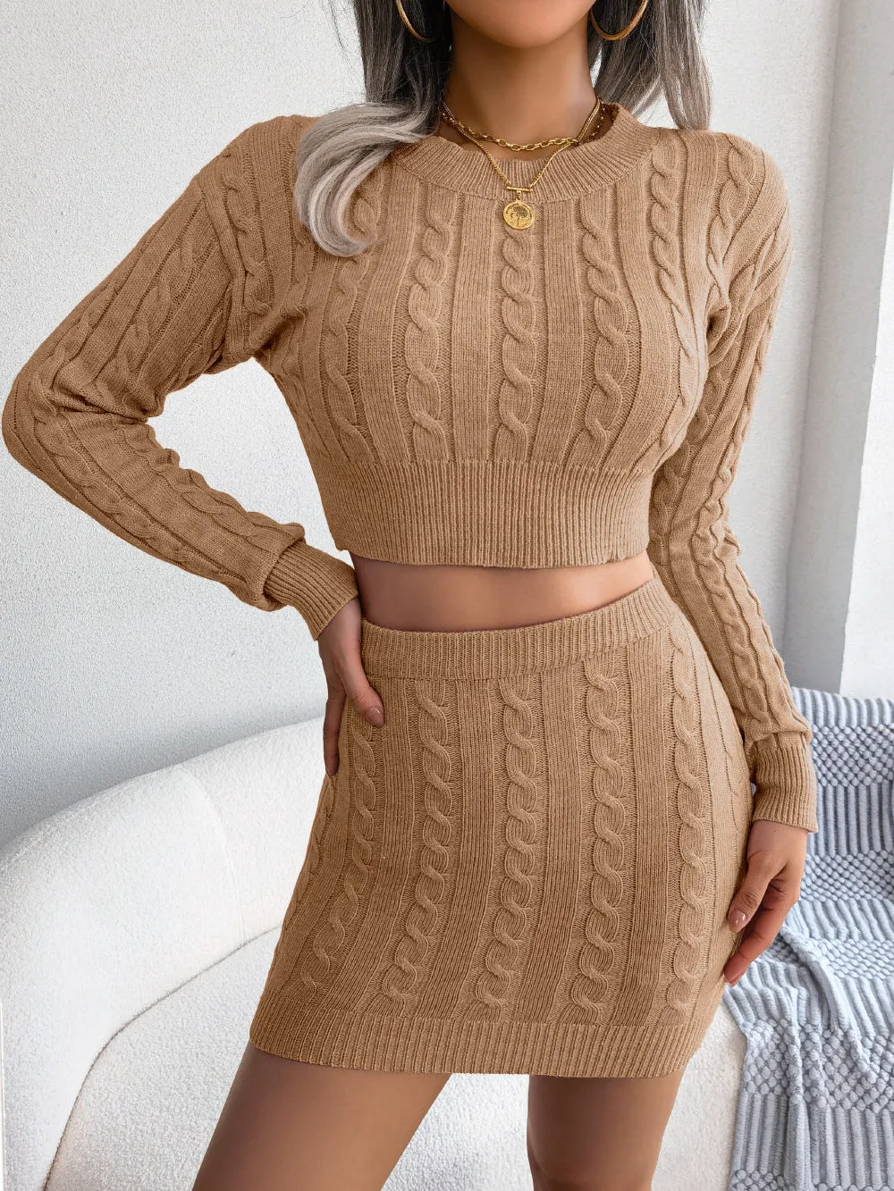 Falling in fashion Two Piece Sweater Dress | Knitted Co-ord Set | Two Piece Outfit Set