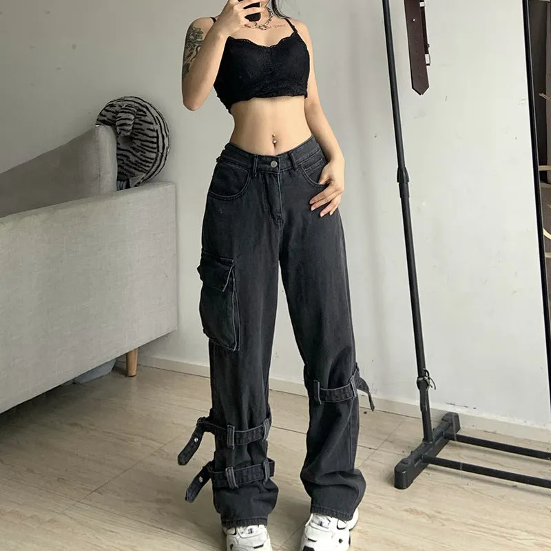 Fashion Ladies Tie Pocket Cargo Pants